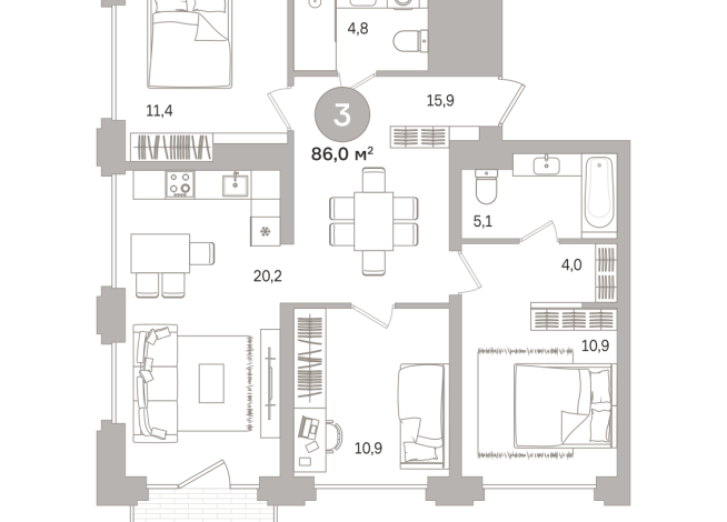 86.00 м² | 10 - 17 эт.