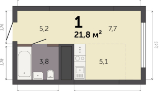 21.80 м² | 31 - 32 эт.