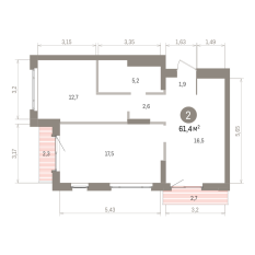 61.00 м² | 13 - 16 эт. 00