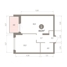 44.00 м² | 5 - 16 эт. 00