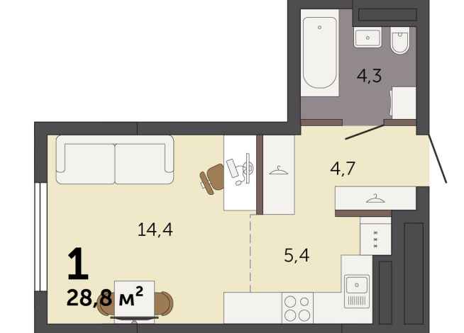 28.80 м² | 4 - 32 эт.