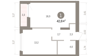 42.00 м² | 16 - 16 эт.