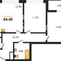2-к квартира | 64.30 м² | 2 - 25 эт. 00
