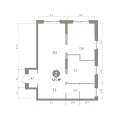 57.00 м² | 12 - 15 эт. 00
