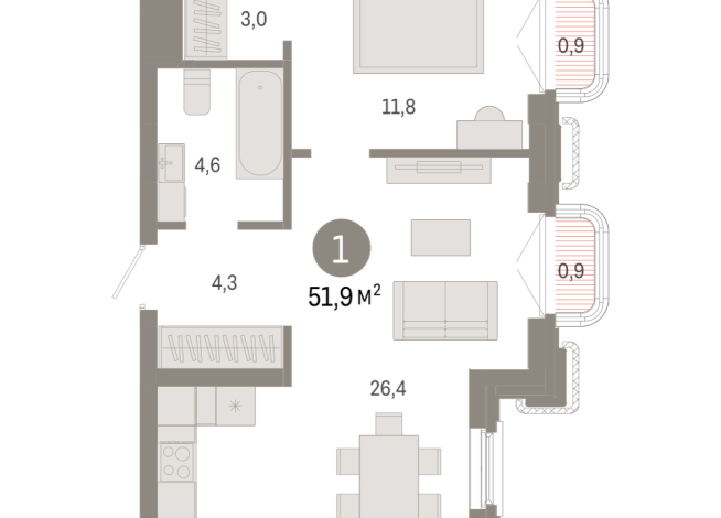 51.00 м² | 4 - 9 эт.