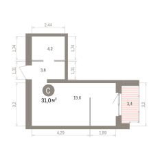 31.00 м² | 6 - 8 эт. 00