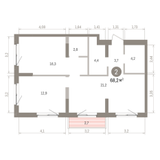 68.00 м² | 2 - 9 эт. 00