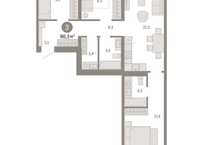 90.00 м² | 4 - 7 эт.