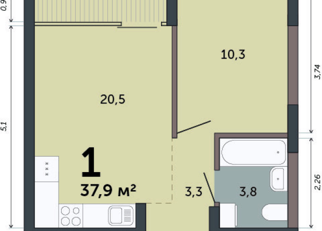 37.90 м² | 13 - 15 эт.
