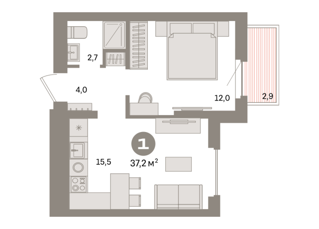 37.00 м² | 3 - 7 эт.