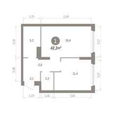 42.00 м² | 4 - 9 эт. 00