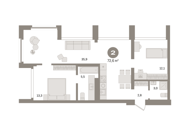 72.00 м² | 21 - 24 эт.