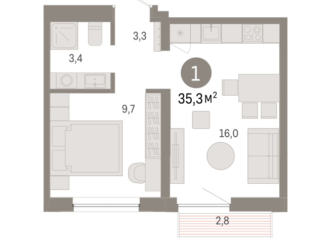 35.00 м² | 8 - 9 эт.