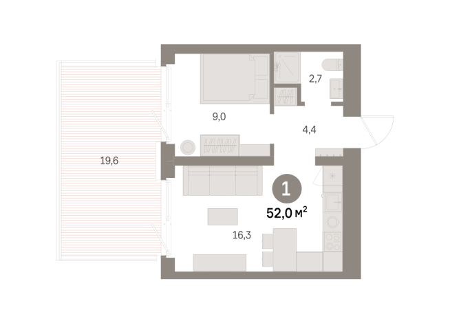 52.00 м² | 1 - 9 эт.