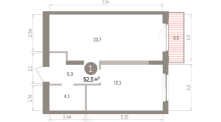 52.00 м² | 7 - 9 эт.