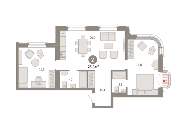 76.00 м² | 8 - 9 эт.