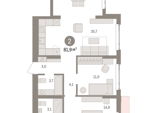 81.00 м² | 14 - 16 эт.