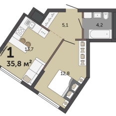 35.80 м² | 26 - 30 эт. 00