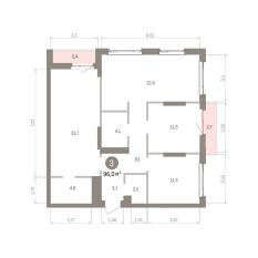 96.00 м² | 3 - 25 эт. 00