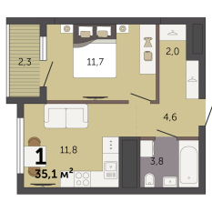 35.10 м² | 29 - 32 эт. 00
