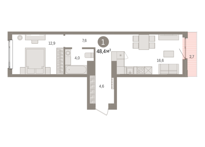 48.00 м² | 6 - 9 эт.