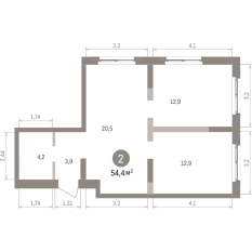 54.00 м² | 4 - 8 эт. 00