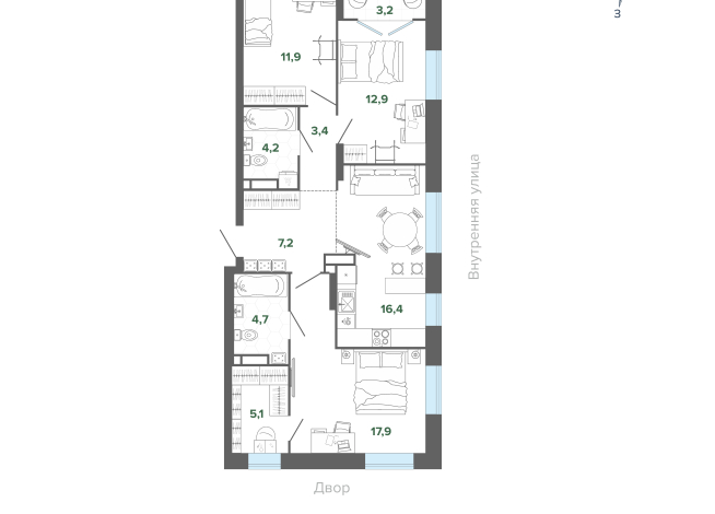 86.97 м² | 9 - 25 эт.