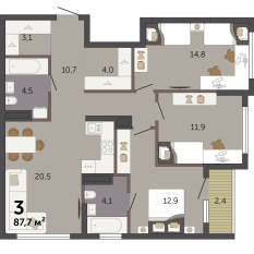 87.70 м² | 9 - 32 эт. 00