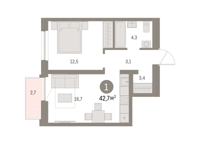42.00 м² | 3 - 16 эт.