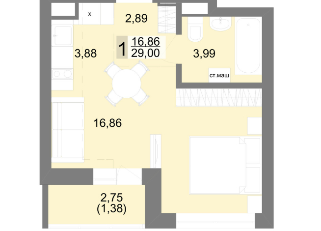 31.70 м² | 24 - 27 эт.