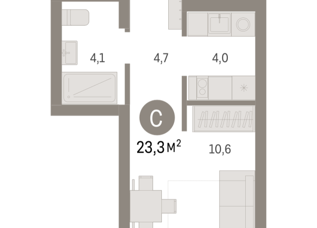 23.00 м² | 5 - 7 эт.