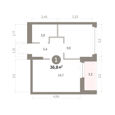 36.00 м² | 2 - 9 эт. 00