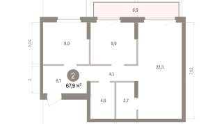 67.00 м² | 7 - 9 эт.