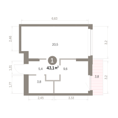 42.00 м² | 3 - 9 эт. 00