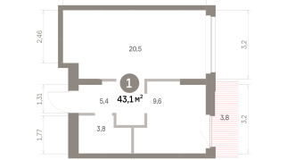 42.00 м² | 3 - 9 эт.