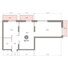 64.00 м² | 5 - 7 эт. 00