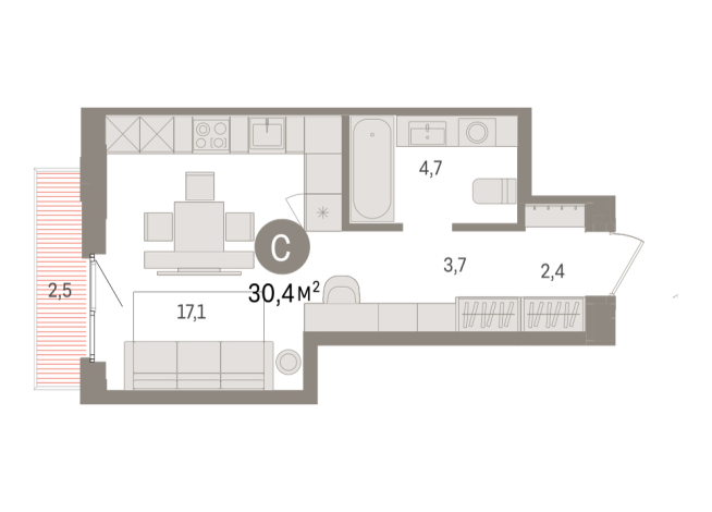 30.00 м² | 14 - 16 эт.