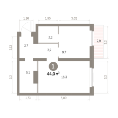 43.00 м² | 6 - 9 эт. 00