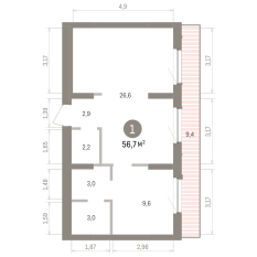 56.00 м² | 8 - 9 эт. 00
