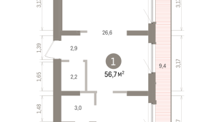 56.00 м² | 8 - 9 эт.