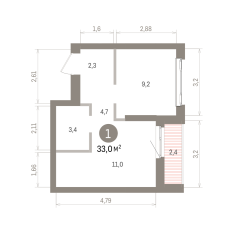 33.00 м² | 17 - 25 эт. 00