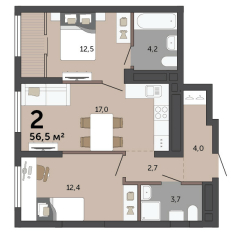 56.50 м² | 6 - 23 эт. 00