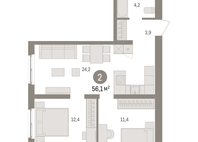56.00 м² | 12 - 15 эт.