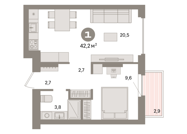 42.00 м² | 6 - 7 эт.