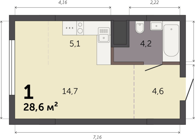 28.60 м² | 6 - 32 эт.