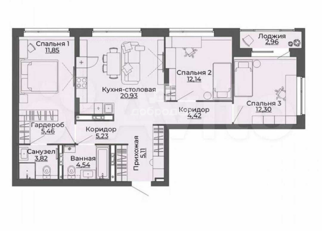 3-к квартира | 89.00 м² | 11 - 29 эт.