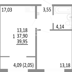 2-к квартира | 39.95 м² | 15 - 17 эт. 01