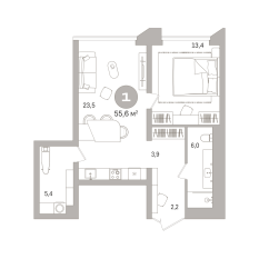 55.00 м² | 11 - 21 эт. 00