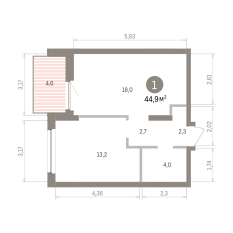 44.00 м² | 9 - 16 эт. 00