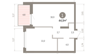 44.00 м² | 9 - 16 эт.